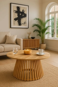 Side, Yuvarlak Çıtalı Orta Sehpa, Naturel, 80x41cm